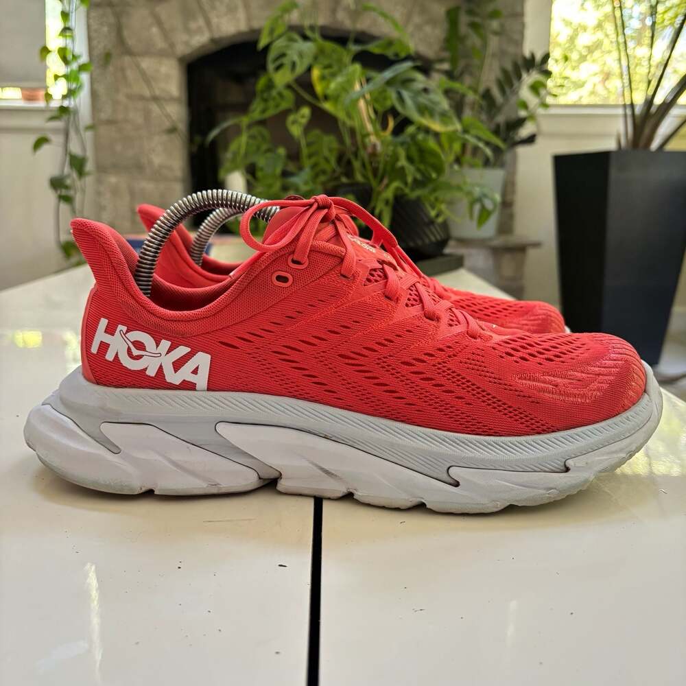 HOKA Clifton Edge Running Shoes Hot Coral White Women's Size 10